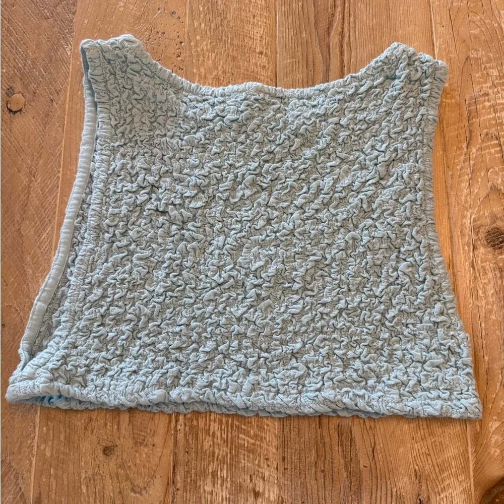 Free People Apple of My Eye Light Blue Textured Crop Tank Top - L